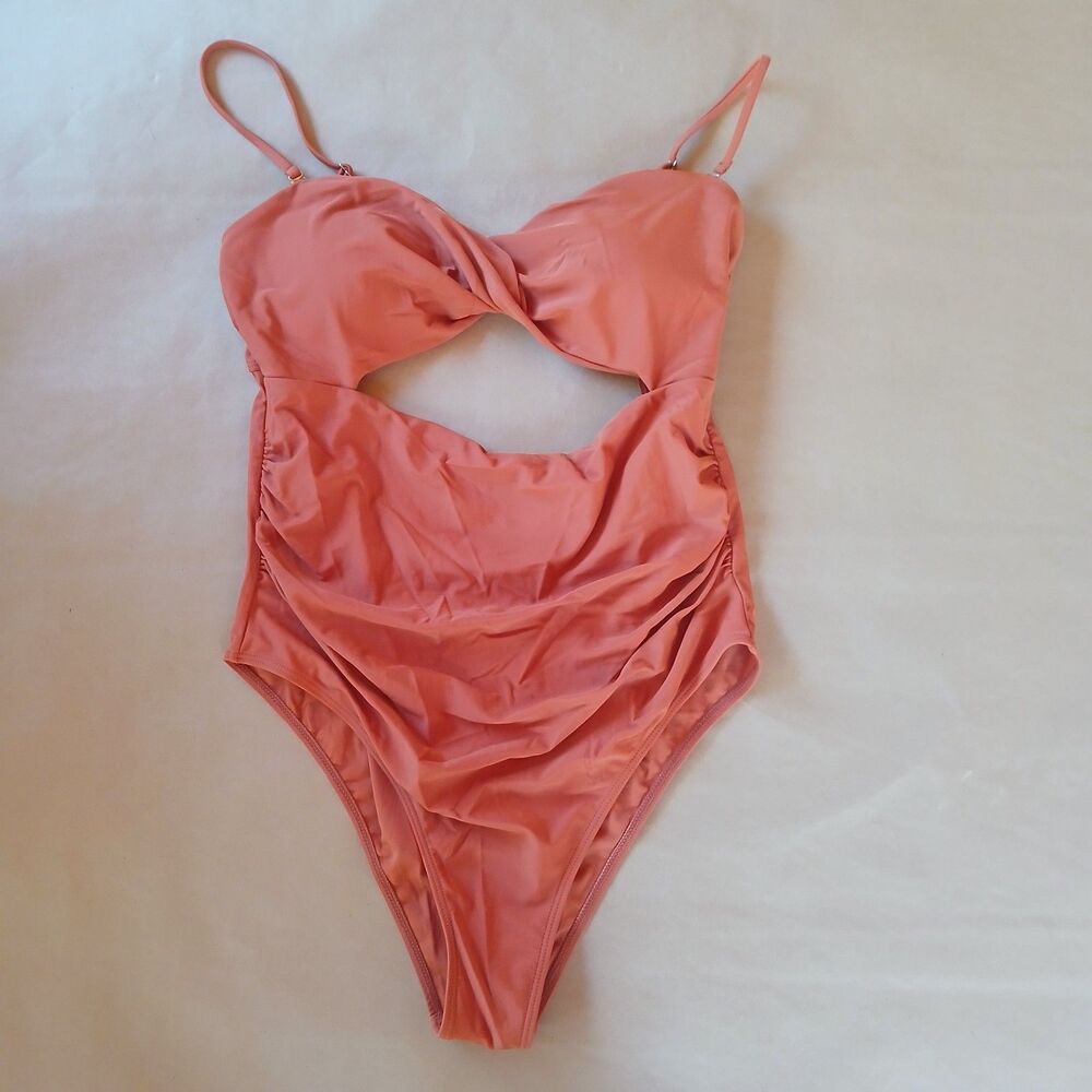 One Piece Swimsuit Women’s XL Rust Orange Twist Cutout Monokini Swimwear